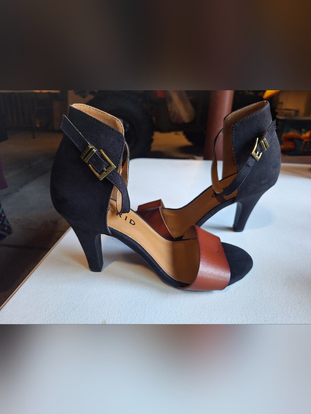 torrid Black and Brown Two-Tone Ankle Strap Heels
